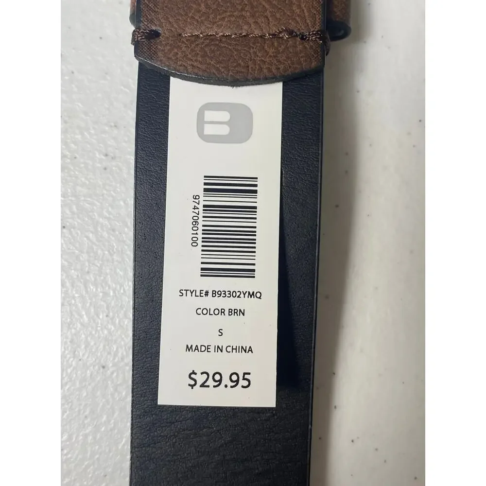 Men's Brown Faux Leather Belt with Square Buckle Size Small New